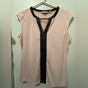 Calvin Klein Cream and White Fitted Cap Sleeve Blouse